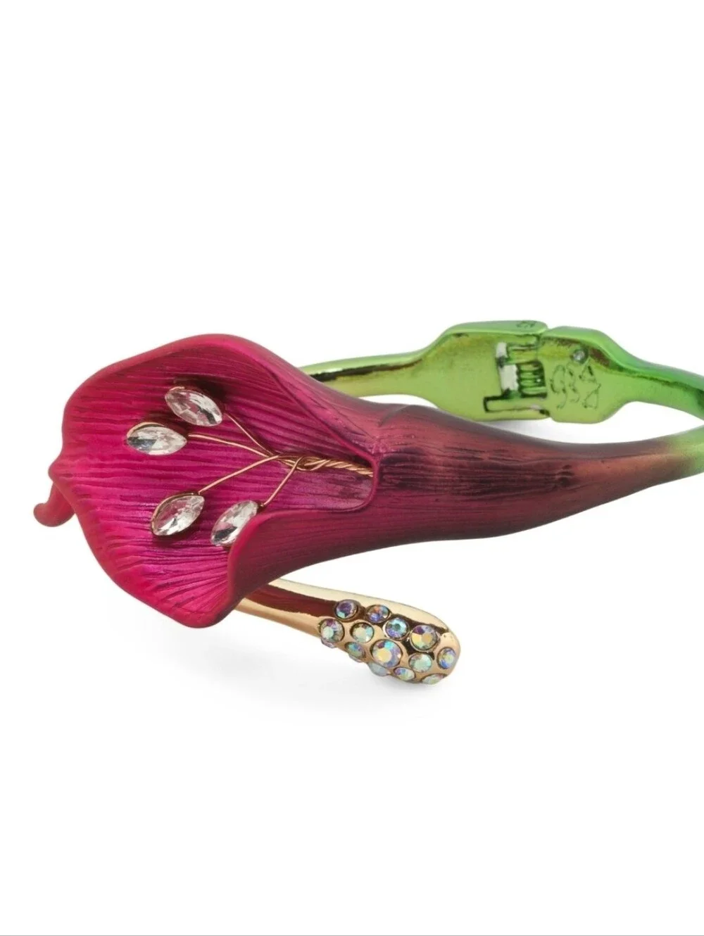💜▪️Betsey Johnson▪️purple Calla Lily Floral Crystal Hinged Bangle Bracelet